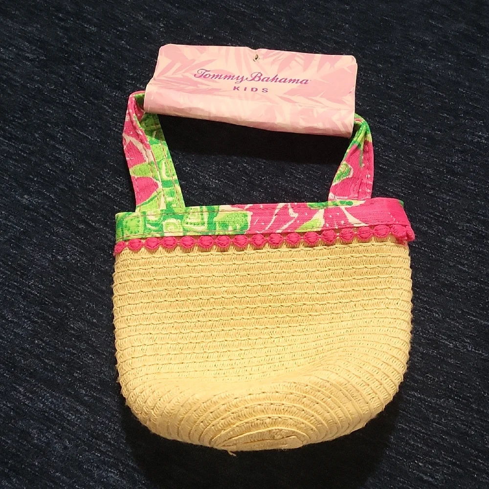 Tommy Bahama Kids Straw Tote with Pink and Green Accents